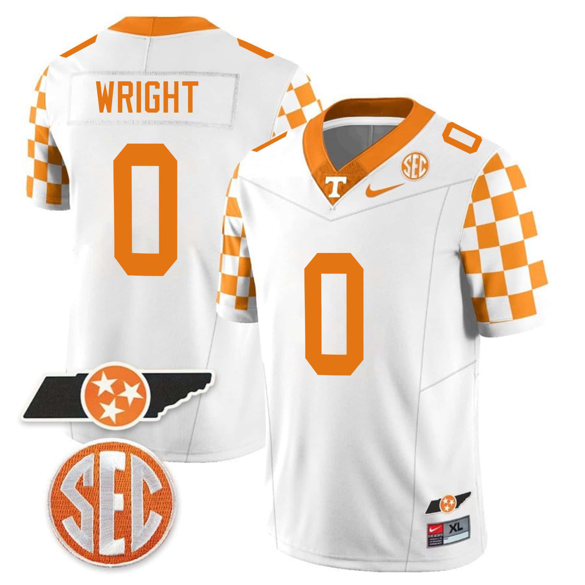 Men Tennessee Volunteers #0 Wright White 2024 Nike Checkerboard & Alternate NCAA Jersey